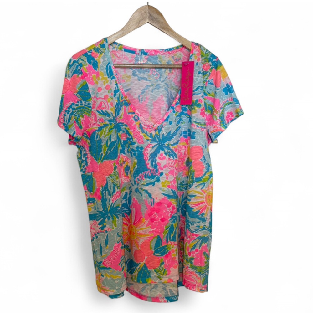 NWT Lilly Pulitzer Summer Etta V-Neck T-shirt 100% Cotton Size XL
